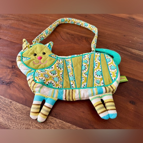 Sassy Pet Saks by Douglas CAT Quilted Purse Green Aqua Blue Vera Bradley Style - Picture 1 of 8